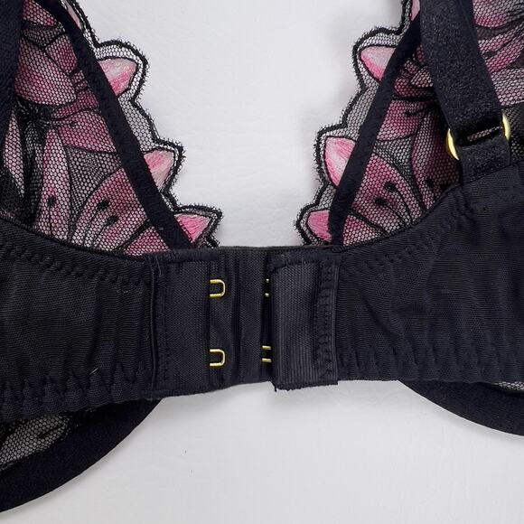 Victoria's Secret Very Sexy Low Cut Demi Black Pink Unlined Appliqué Bra 38C - Picture 5 of 7